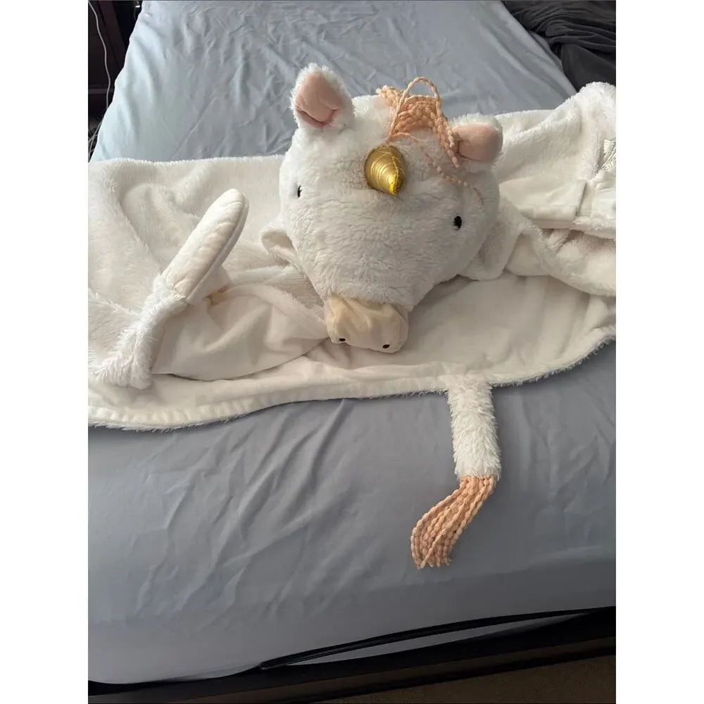 Pillowfort | Plush Unicorn Hooded Blanket - White with Gold Horn